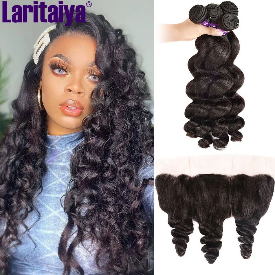 Loose Wave Bundles With Closure 100% Human Hair Loose Wave 2/3 Bundles With Frontal Brazilian Hair Weave Closure