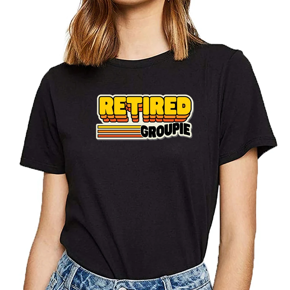 Tops T Shirt Women retired groupie hippie inspired 70s 80s themed Design Black Cotton Female Tshirt | Женская одежда