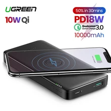 Ugreen power Bank 10000 мАч портативное быстрое зарядное устройство Быстрая зарядка 4,0 3,0 QC3.0 Qi Беспроводная зарядка для iPhone 11 Xs 8 PD повербанк
