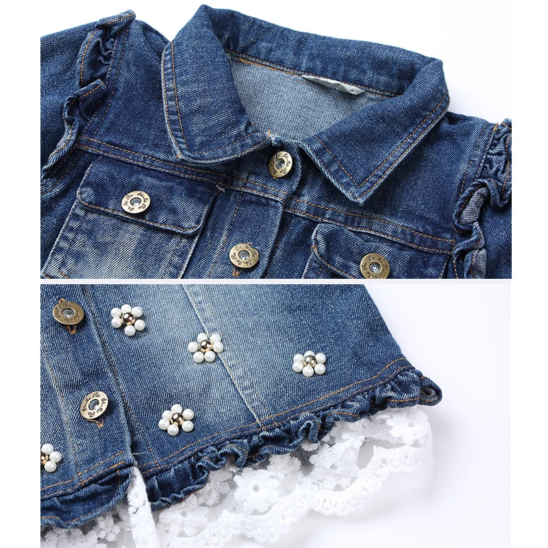 Dollplus/Новая Стильная джинсовая куртка для девочек, детская одежда, весенне-осенние куртки для девочек, джинсовое пальто, детская модная верхняя одежда