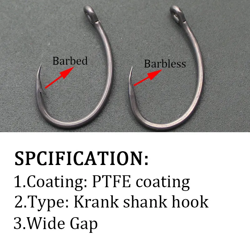 30pcs Carp Fishing Hook Curved PTFE Coated Carp Hook Sharp Wide Gape Barbed  Barbless Hook Eye Fishing Accessories