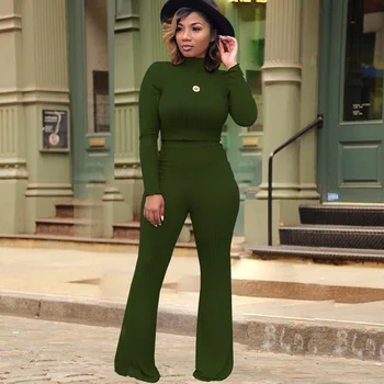 

Club Sexy Set Crop Top And Pants Wide Leg Pants Solid Pants Set Two Piece Full Sleeve Turtleneck Women Set Womens Outfits Nice