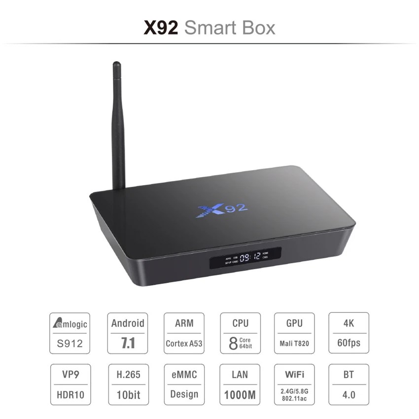 X92 2 ГБ/3 Гб 16 Гб/32 ГБ Смарт медиаплеер Android 7,1 tv Box Amlogic S912 Восьмиядерный KD16.1 двойной Wifi 4K телеприставка