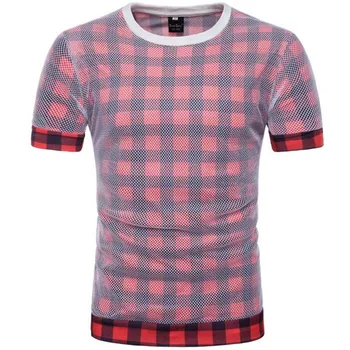 

ZNG 2020 Summer Plaid Cotton Short-sleeve Shirt Casual O-Neck Fake 2-pieces Men's clothes Tees Male Shirt