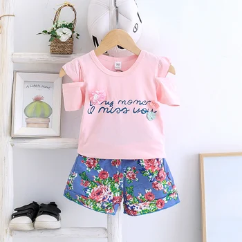 

Summer Toddler Baby Girs Clothes Set Infant T Shirt Tops Flower Print Pants Suit Kids Children Clothing Kids Outfit