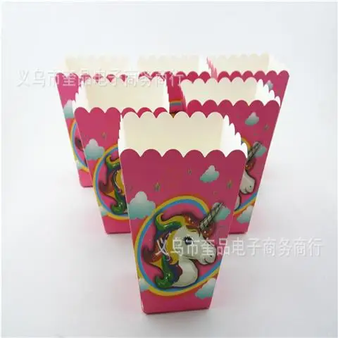 Popcorn Box-6pcs Единорог День рождения Декорации одноразовые набор столовых приборов Единорог шар чашки тарелки салфетка для детей на день рождения Единорог вечерние поставки - Цвет: Popcorn Box-6pcs