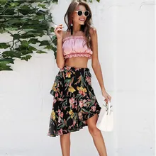 S-XL модные женские туфли летние по колено юбка с цветочным принтом плиссированные Bohemian Beach асимметричные юбки Прямая July23