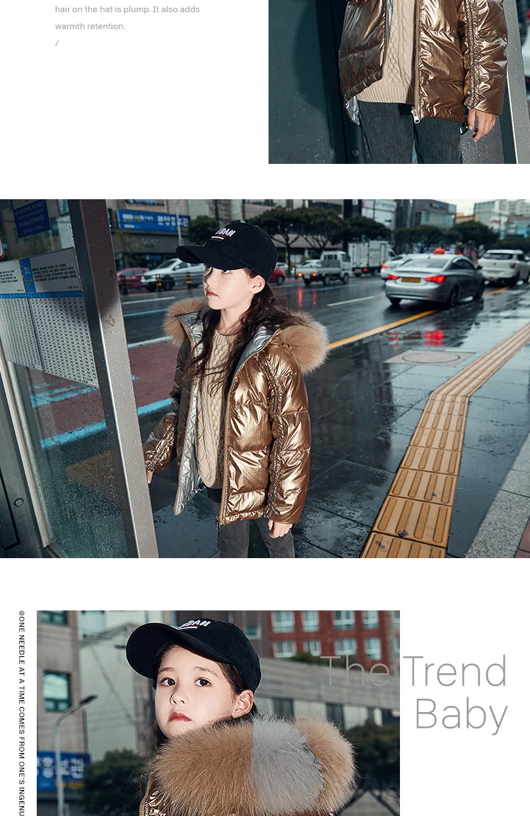 Winter Children Down jackets Hooded Fashion Fur collar solid color girl's down outerwear clothing kids jacket coats