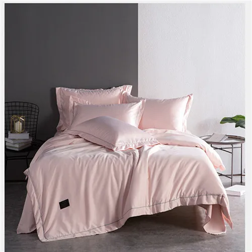 pink Роскошный шелковый Комплект постельного белья Король Королева Постельное белье сплошной цвет сатин постельное белье с пододеяльником простыня наволочки Свадебный Текстиль - Цвет: pink