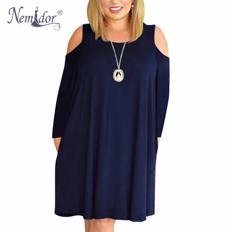 Nemidor Women's Long Sleeve Plus Size  T shirt Dress (2)