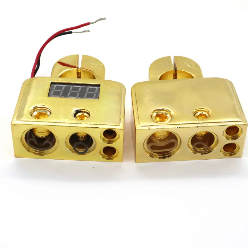 Комплект из 2 предметов, 0/4/8 Awg пара золото цифровой Батарея контактные зажимы с Встроенный светодиодный цифровой дисплей автомобиля на клемму аккумуляторной батареи