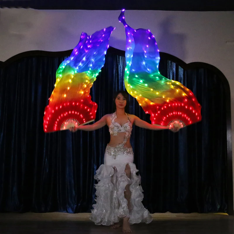 Ruoru 2 шт. = 1 пара шелк 180 см светодиодный вентилятор вуаль светильник танец живота вуаль огненный веер танец шелковая вуаль карнавал светодиодные вентиляторы реквизит - Цвет: rainbow