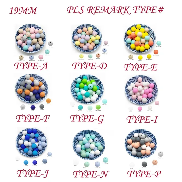 Cute-Idea 10pcs Baby Silicone Round Beads 9/12/15mm Food Grade Chewable Pearl Beads DIY Teething Pacifier Chain Toys Baby Goods 19MM Combination