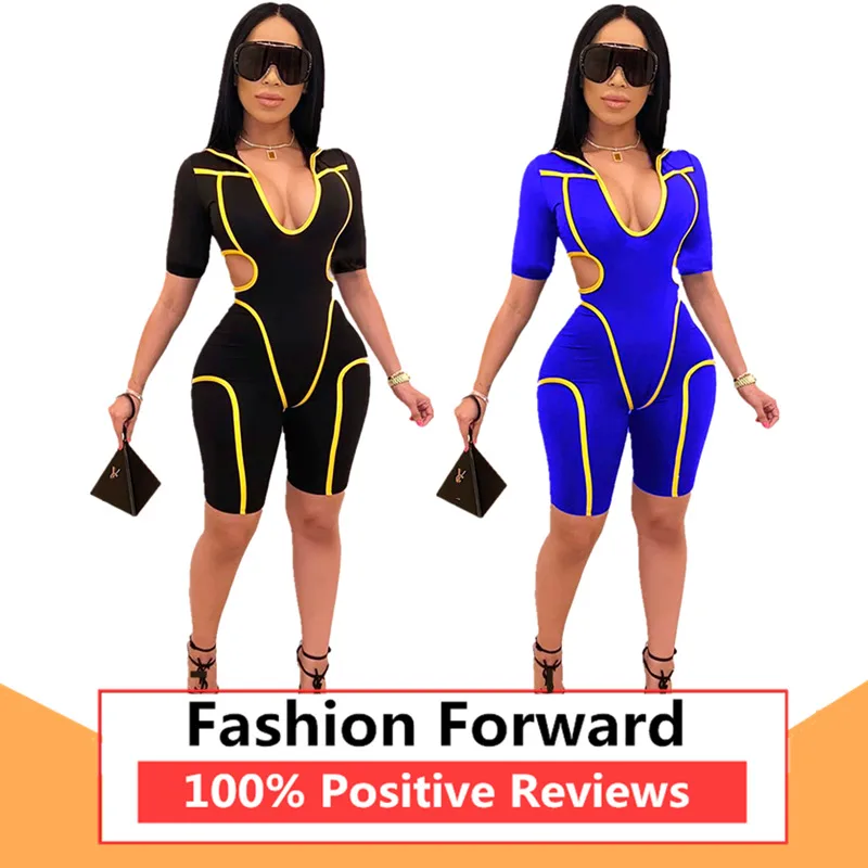 

Womens Casual Turn-down Neck Striped Romper
