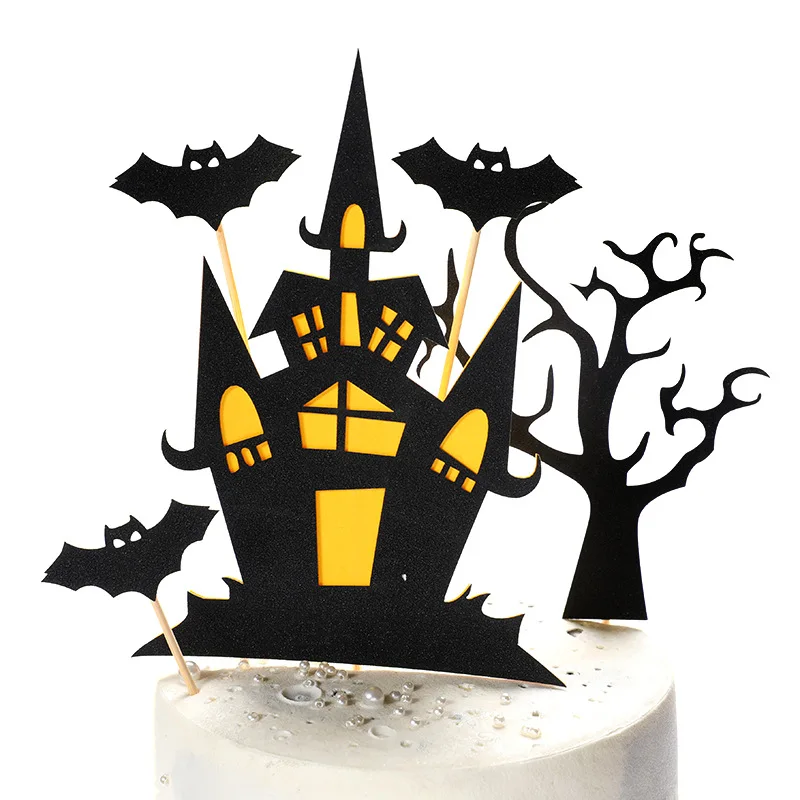 Украшение для торта на Хэллоуин, карта, черный замок, флаг Бэтмена, тыква, ведьма, торт, десерт, украшение, товары для дня рождения - Цвет: B