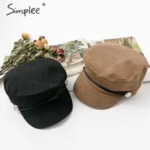 Simplee Модная темно-синий вязаный женский берет головной убор Повседневнoе ретро кепка пуговиц женская ретро кепка осень зима