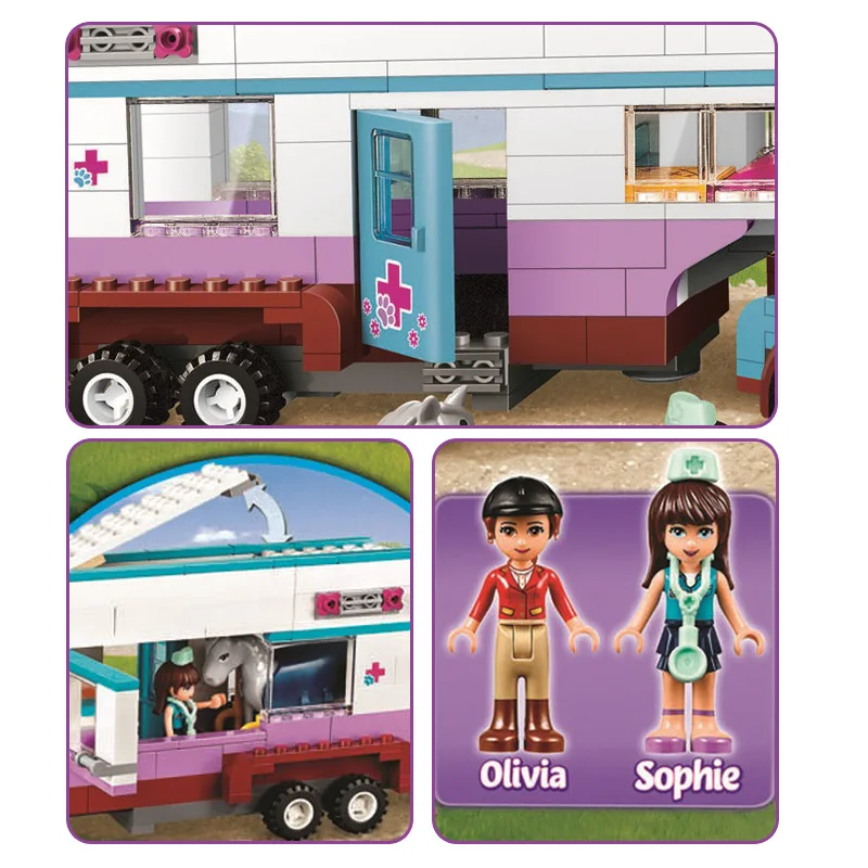 Najtaniej 10561 Friends Series Horse Vet przyczepa samochodowa Model klocki budowlane kompatybilne z Legoinglys Friends 41125 na prezenty