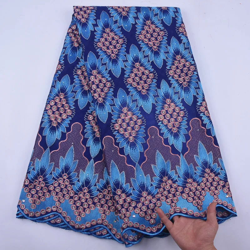 Latest Blue Dry Cotton African Lace Fabric High Quality Swiss Voile in Switzerland Nigerian Heavy embroidery for Dress | Дом и сад