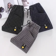 Г. Детские брюки на молнии; сезон осень; стиль; детская одежда; брюки в клетку со смайликом и лентой; 931