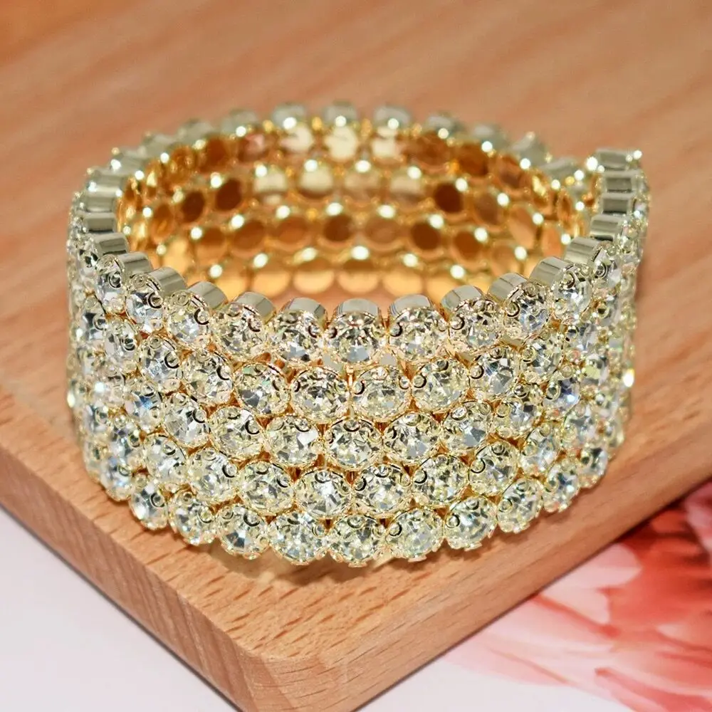 Fashion Luxury Women Multi Layers Crystal Rhinestone Bracelets Bangles Adjustable Wedding Pulseras Jewelry Girl Gifts 5