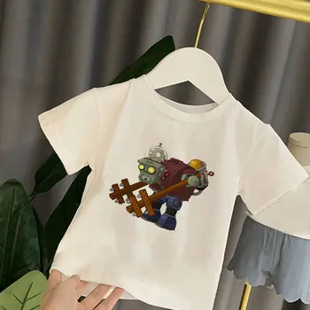 

New Plants Vs Zombies T-shirt Unisex Summer Clothing Cute Kids Tops Novelty T Shirt Boys Fashion Round Neck White Girls T Shirts
