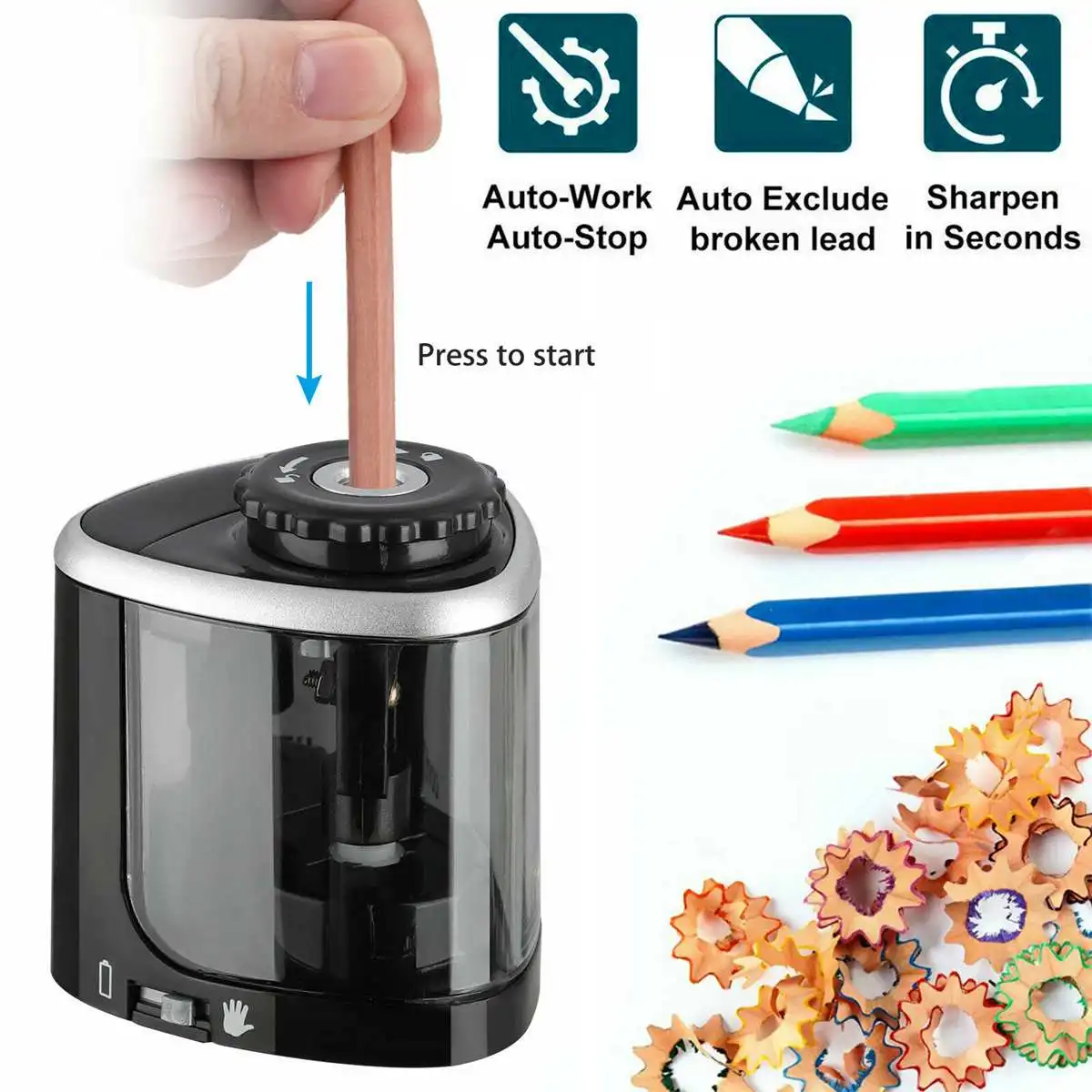 Electric Auto Pencil Sharpener Safe Student Helical Steel Blade