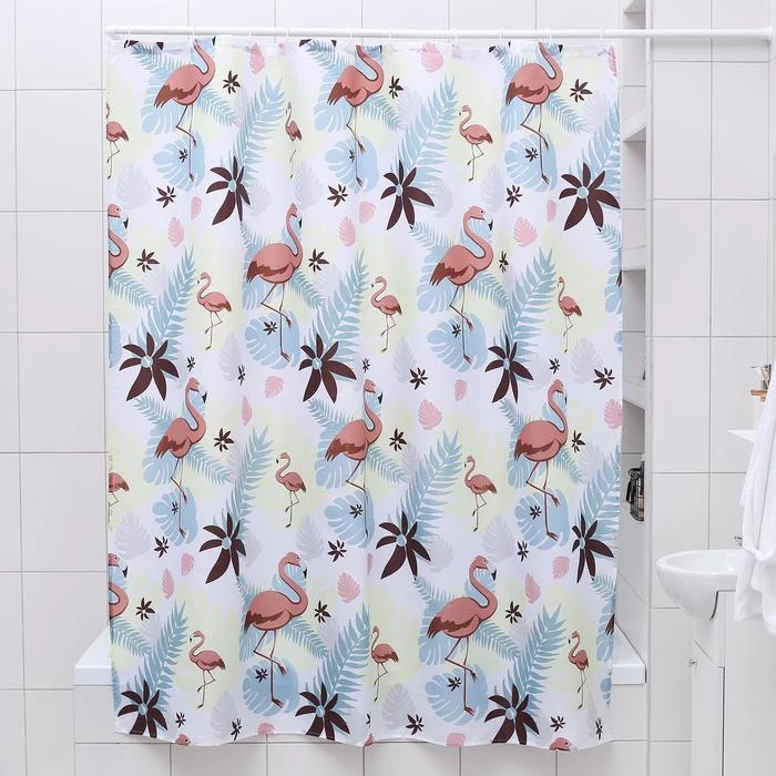 Gordijnen Voor De Badkamer "Flamingo", 180 × 180 Cm, polyester Thuis En