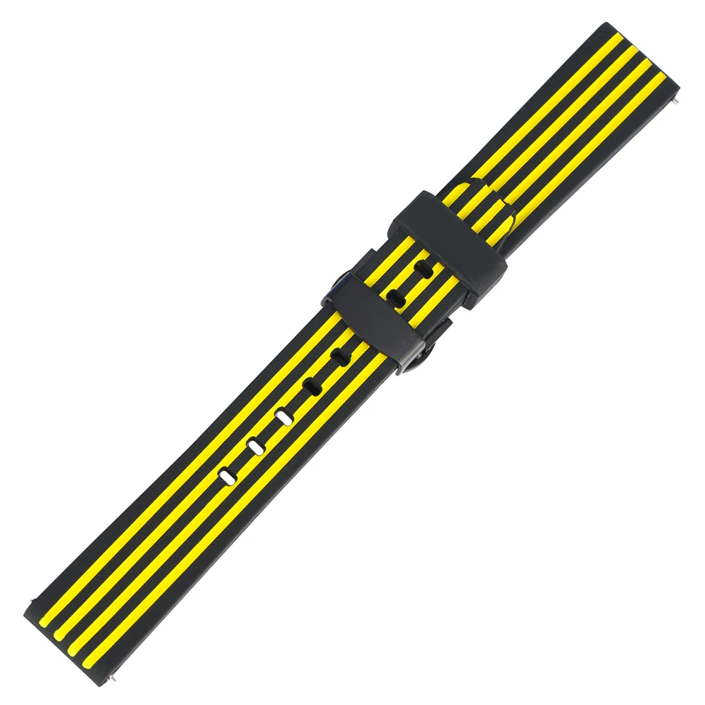 

20MM 22MM 24MM Yellow Replacement Watch Strap Black Push-button Hidden Clasp Natural Silicone Material Wristwatch Bracelet