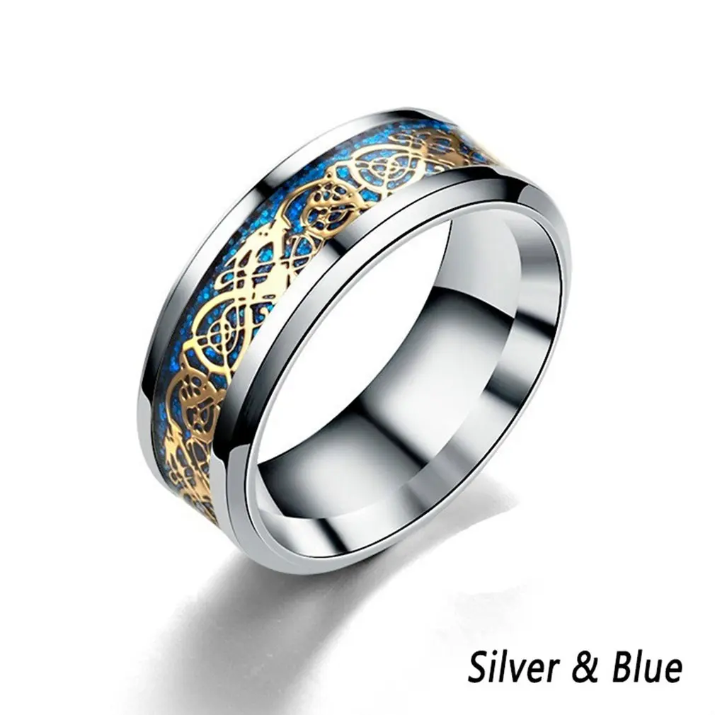 Silver Blue 5 Европейский Титановый стальной инкрустация серебряный дракон кусок Ретро нержавеющая сталь дракон Татуировка Пара Кольцо мужское серебряное кольцо для похудения - Цвет: Silver Blue 5
