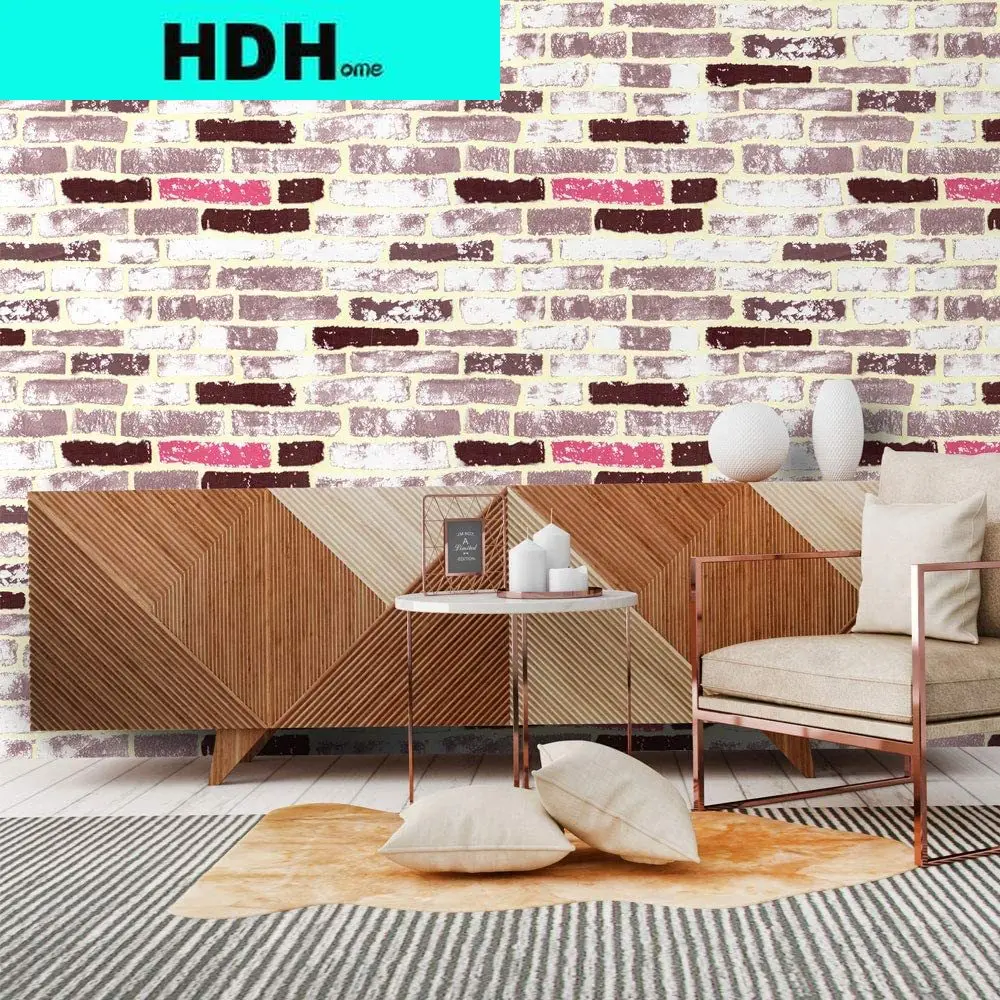 Самоклеящиеся обои HDHome виниловые с каменными вставками красного серого белого