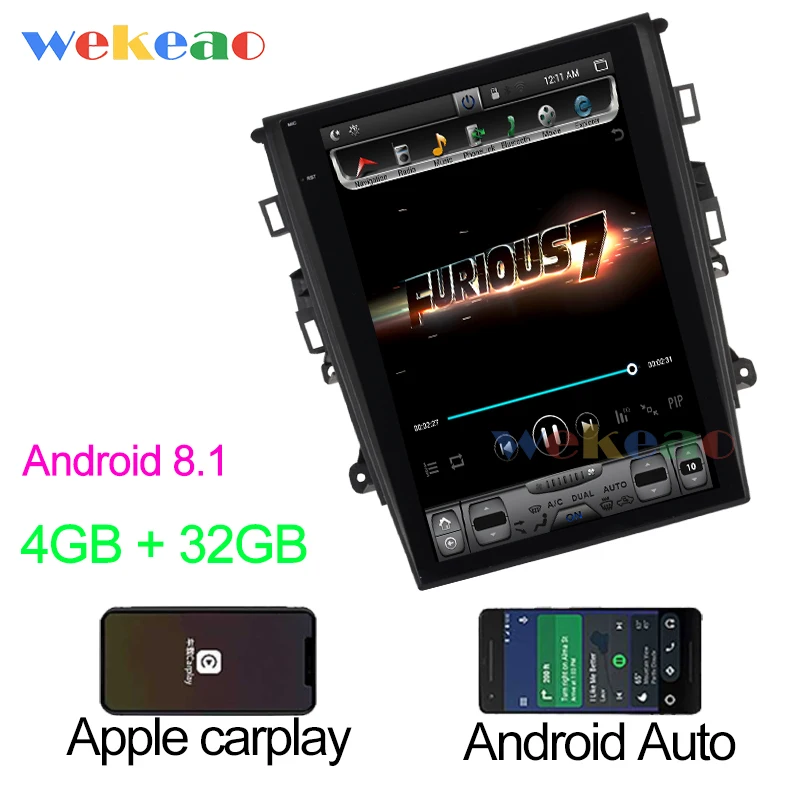 Wekeao вертикальный экран Tesla style 12,1 ''1 Din Android 8,1 Автомобильный мультимедийный Dvd навигатор Автомагнитола для Ford Mondeo 2013+ wifi - Цвет: Android Car Radio