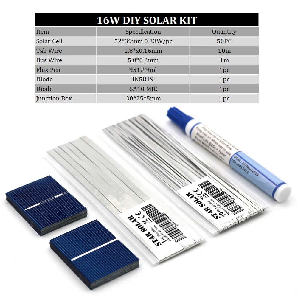 cells,flux pen,tabbing wire 20 watt solar panel kit 40 2x3 solar cells 52x76mm 