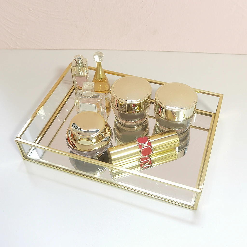 Plateau de rangement décoratif en forme de miroir en or, plateaux d'affichage pour assiette de maquillage, cuisine, cosmétiques, collier, bracelet