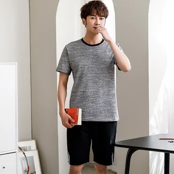 

Mens Pajama Set 2020 Summer Men's Cotton Pajamas Short-sleeved Shorts Korean Version of The Simple Natural Suit Home Service