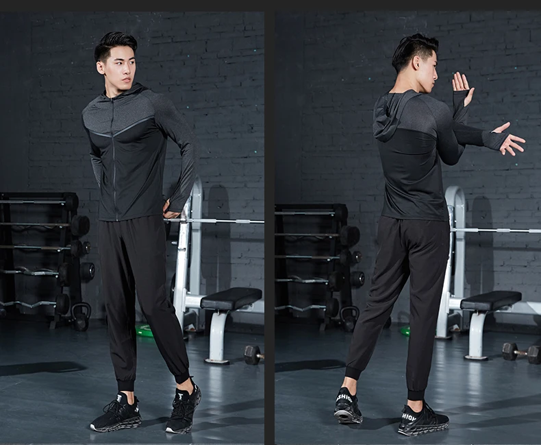 Mens Hoodie Running Jackets Zipper Outdoors Sportswear Long Sleeve Cycling Training Tights Man Gym Bodybuilding Shirts