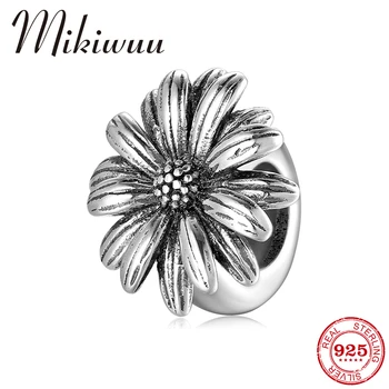 

100% 925 Sterling Silver Elegant daisy Stopper Spacer Beads with Silicon Fit Original Mikiwuu Charm Bracelets Women DIY Jewelry
