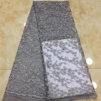 

2020 grey High Quality African Sequins Lace Fabric French Net Embroidery Tulle Lace Fabric For Nigerian Wedding Party Dress