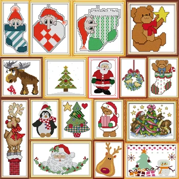 

Joy Sunday Christmas Series Cross Stitch Patterns DMC 11CT 14CT Printed Kit Count Canvas for Embroidery Kit DIY Christmas Crafts
