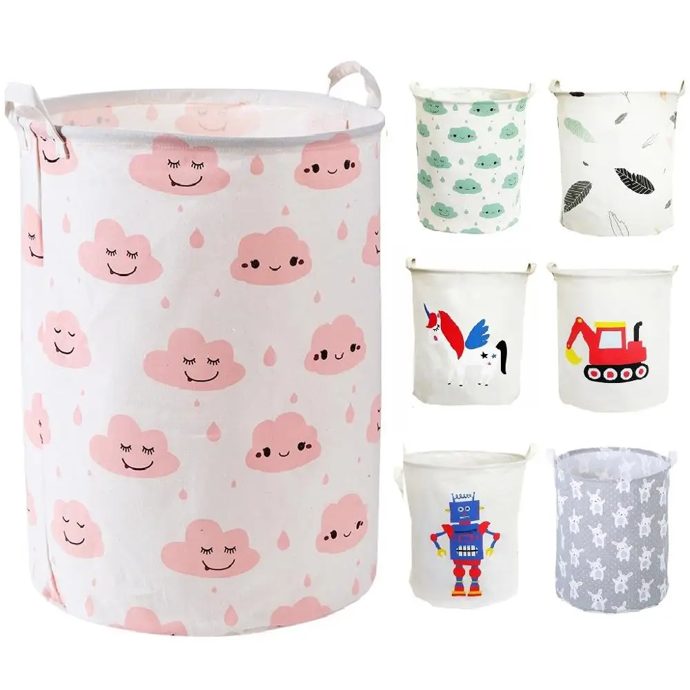 Laundry Basket Nursery Hamper for Girls Baby Kids Cartoon Foldable Toy Box Organizer Storage Bins Pink Toy Storage Basket
