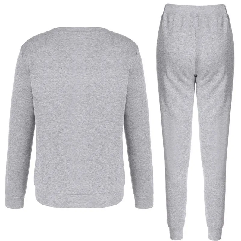 Tanie M   DE dwuczęściowy zestaw kobiet czarny szary O neck sweter list conjuntos de mujer 2 sztuka zestaw kobiet ubrania chandal mujer 2 piezas