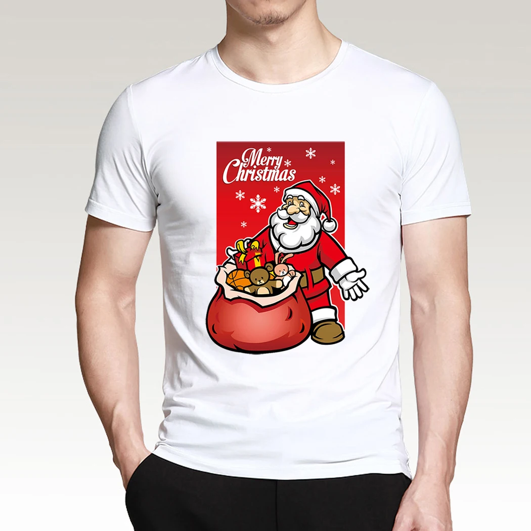 Футболка для мужчин с новогодним оленем, белая Повседневная Уличная одежда Санта Клауса, фитнес-футболки, модные рождественские топы, футболки