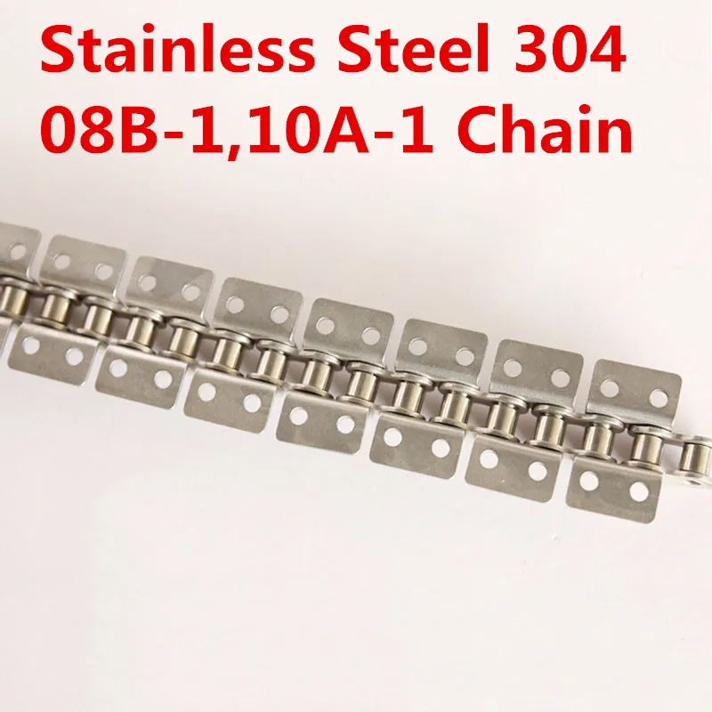 

1PCS 1.5m Length 08B-1 10A-1 Stainless Steel Short Pitch Plate Conveyor Transmission Drive Roller Chain with A1 A2 Attachments