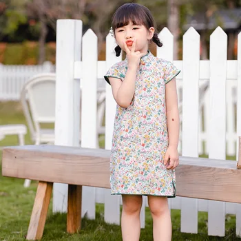 

Children's Clothing 2020 Summer New Retro Floral Children's Chinese style National Style Girl's Dress Baby Hanfu