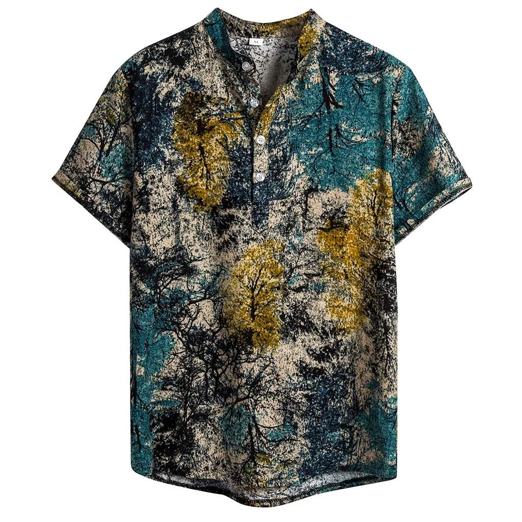 KLV, новинка, Стильная мужская рубашка Hauts pour hommes из чистого хлопка с разноцветным принтом, свободная рубашка с отложным воротником и коротким рукавом, Ropa de hombre 9816