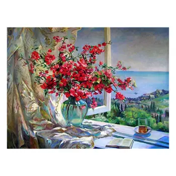

Window Flower Digital Oil Painting By Numbers Canvas Wall Picture DIY Home Decor