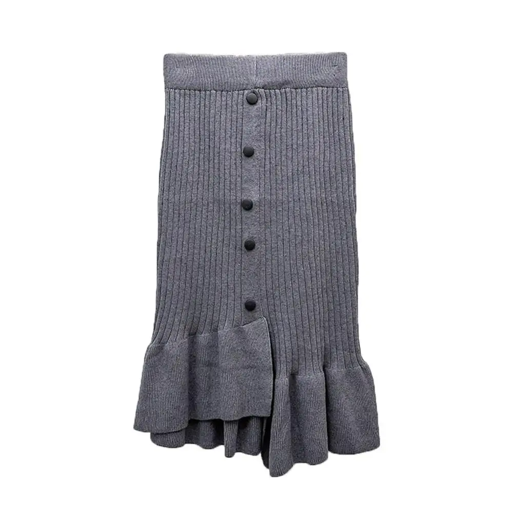 Женские зимние винтажные юбки с высокой талией, эластичная лента, длинная трикотажная юбка, ассиметричная Русалочка, толстый теплый свитер, юбка на осень и зиму - Цвет: Серый