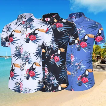 

Short Sleeve Fashion Men Slim Loose Hawaii Printed Turn-down Collar shirt Tops Male Summer Tops Casual shirt camisa masculina