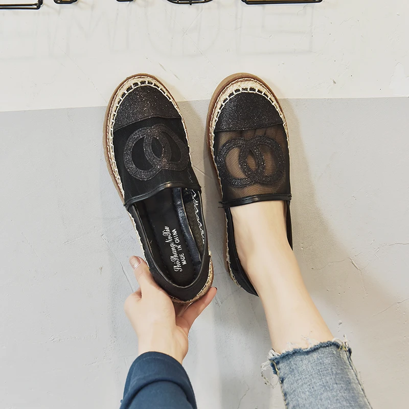 

2019 New Summer Straw-Knitted Hemp Rope Mesh Shoes Embroidered Women Shoes Lazy Woman Flat-soled Women's Loafer Sneakers