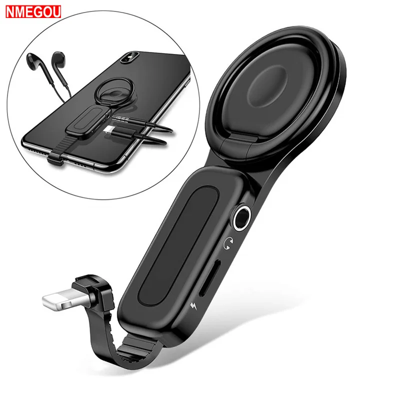 

3 In 1 Headphone Charger Splitter Adapter Ring Holder for IPhone XS Max XR X 10 7 8 Plus 3.5mm Jack Charging Aux Cable Converter