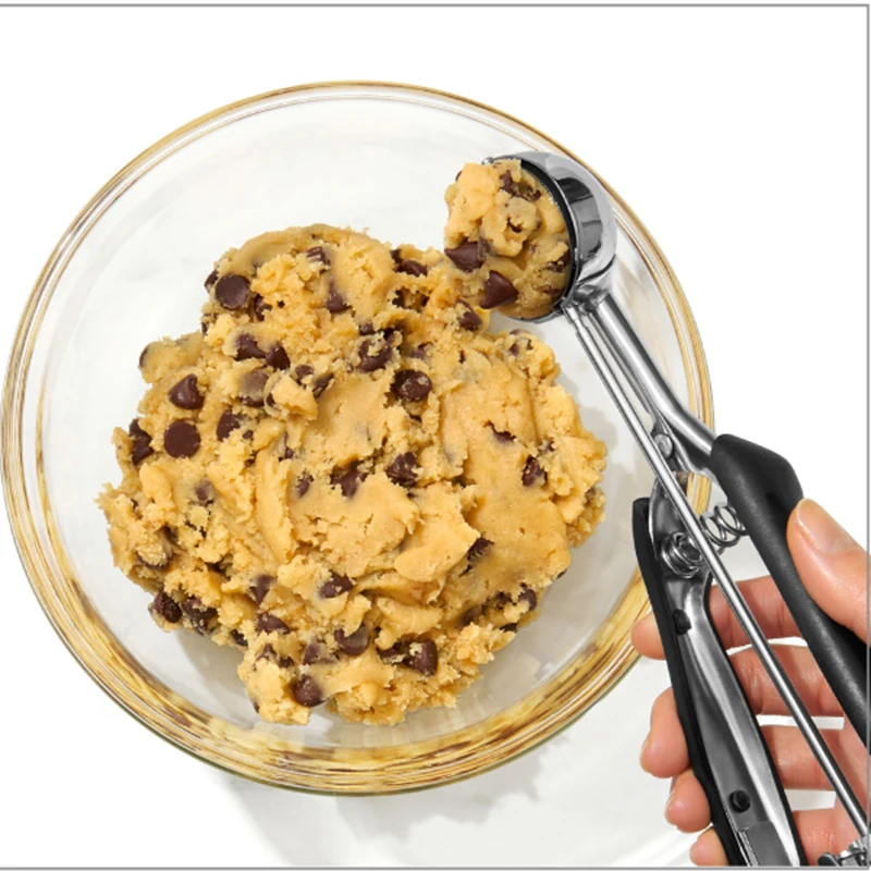ZK30 Cookie Scoop Set Ice Cream Scoop 18/8 Stainless Steel Anti Slip Rubber Grip Cookie Dough Scooper Trigger Release